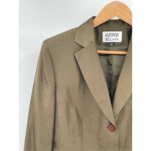Kasper Blazer Silk Jacket Women's Size 12P‎ 12 Petite Green Jacket Suit New - Picture 4 of 12